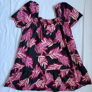 Who What Wear Pink, Black & Cream Smocked Waist Skirt